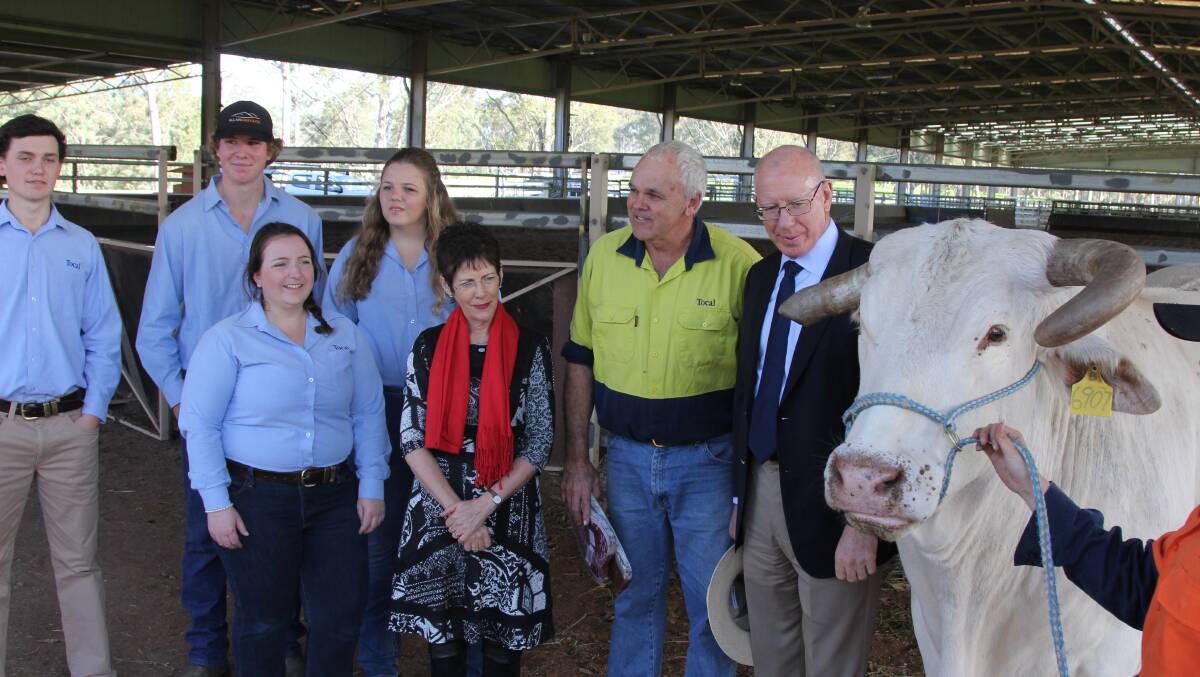 CELEBRITY: Bosley with NSW Governor David Hurley and Mrs Linda Hurley and some students in 2017.