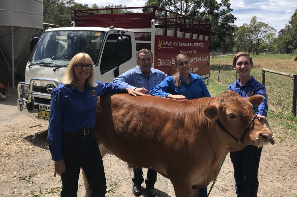 Louisa Briggs, agriculture studies teacher, Umina and Woy Woy campuses, Peter McKeon, branch manager, Bendigo Bank Ettalong Beach, and Brisbane Water College agriculture students,  Kynesha Stapleton and Tyler Jeffery.