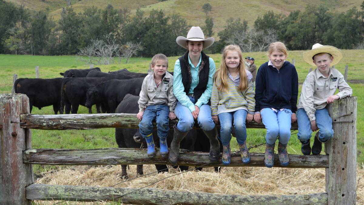 James Urban, sister Miracle, Riannon Lloyd and sister Evie and Tom Urban at the Urban Angus Northern Beef Week Open Day at Underbank via Dungog. 