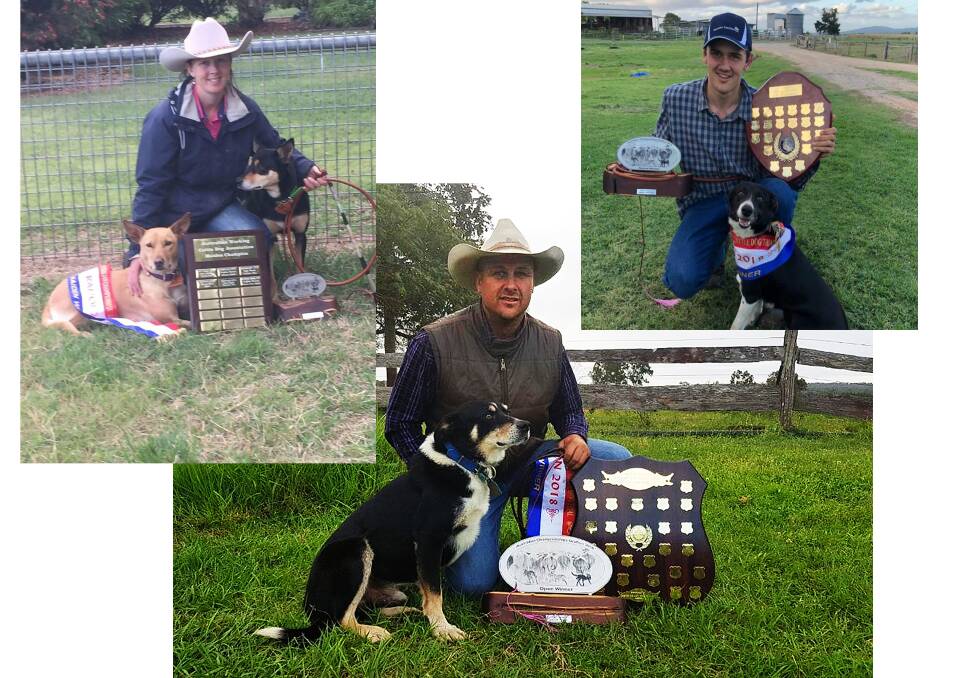 Cassie Clark, Newee via Macksville with her dog Killarni, Ethan Davis from Brushgrove on the Lower Clarence with his collie Jess and Australian Champion winner Ben Gould, Greenridge, with Jake trialled at Grafton last weekend.