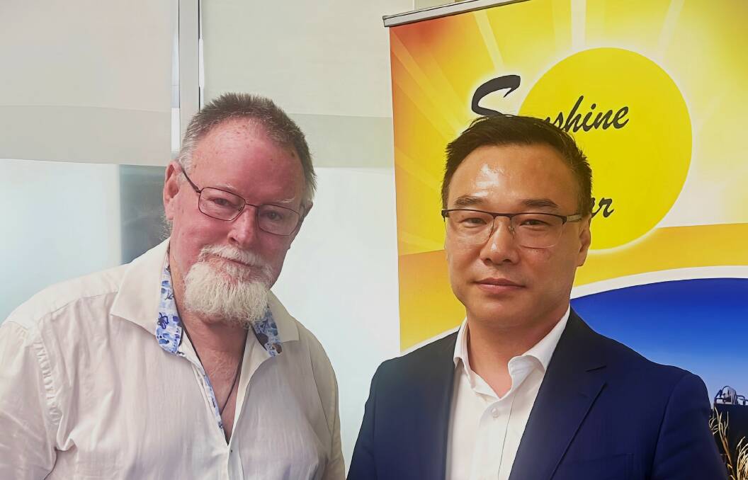 Sunshine Sugar CEO Chris Connors with Dawei Zhang, from LISC, who will market Northern River's made low GI sugar into a health-conscious China. Photo supplied.