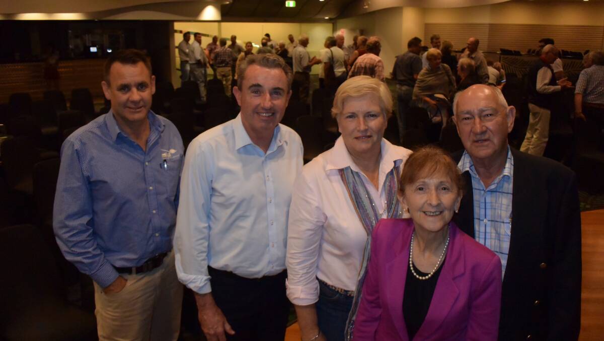 Meat and Livestock Association's Richard Norton, Nationals Member for Page Kevin Hogan, Australian Beef Association's Linda Hewitt, Labor candidate for Page Janelle Saffin and meeting chairman Ian Fielding after a vigorous debate at Casino on Monday.