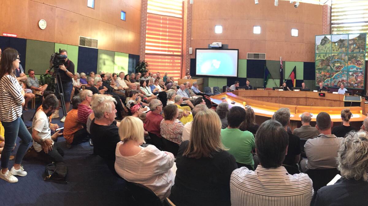 Bangalow residents pack the Byron shire council chambers on Thursday evening to debate jobs versus amenity over a proposed $36.9m two-stage ‘food hub’.