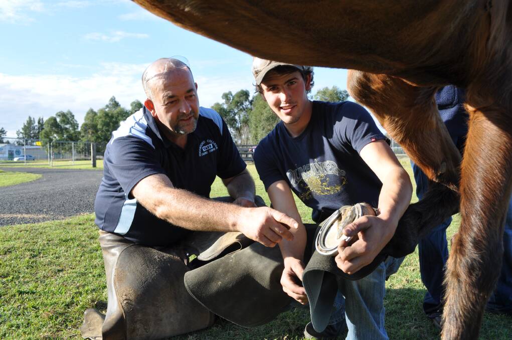 Richmond College farrier co-ordinator Barney Rogers shows Jesse Wright, Darks
Forest, how to safely remove a shoe from resident horse Reggie.