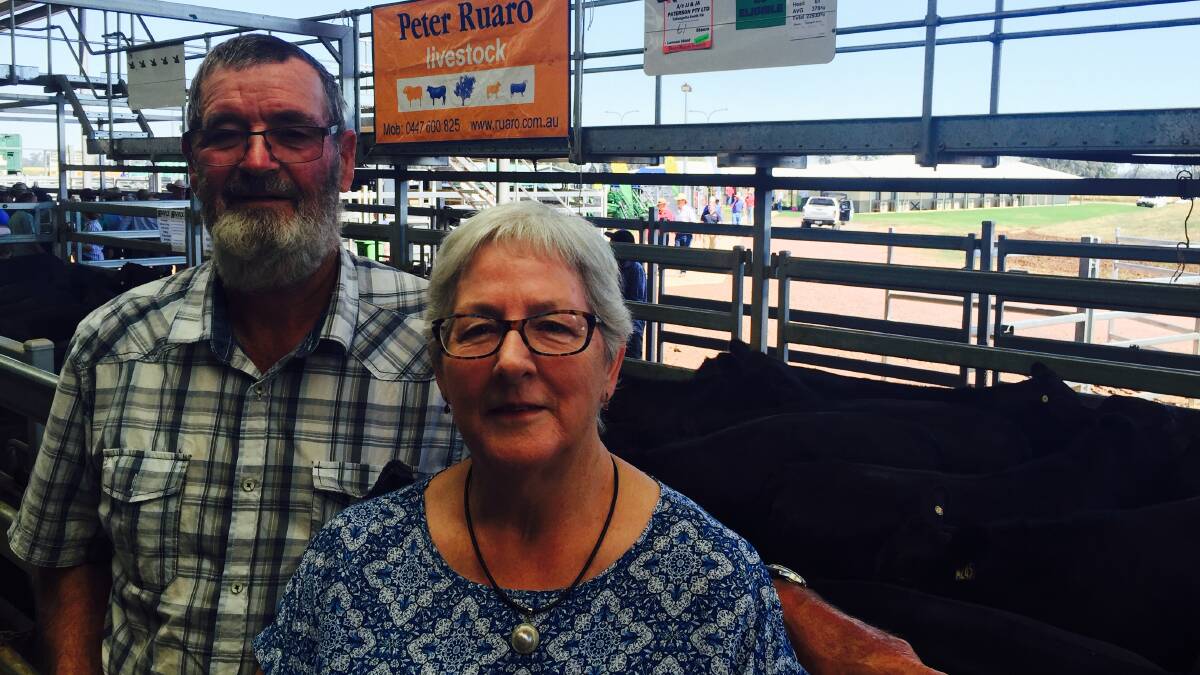 John & Judy Paterson, Tallangatta South, were awarded the Rural Finance, best presented pen for their 61 EU accredited Angus steers at Wodonga Friday. Their steers sold for $1430 to top the weaned steer sale.