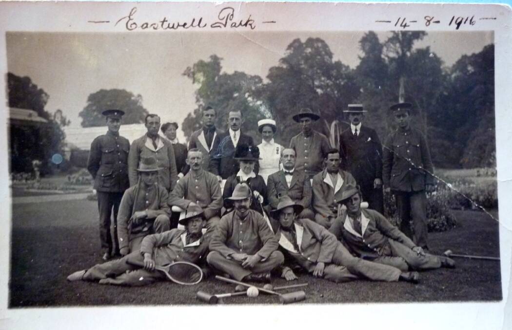 Les McGrath was recovering from a gas attack when he joined other Western Front casualties in August 1916 for convalescence at Lady Northcote’s Eastwell Park manor in Kent. McGrath is on the left in the second row. Lady Northcote is in the centre.