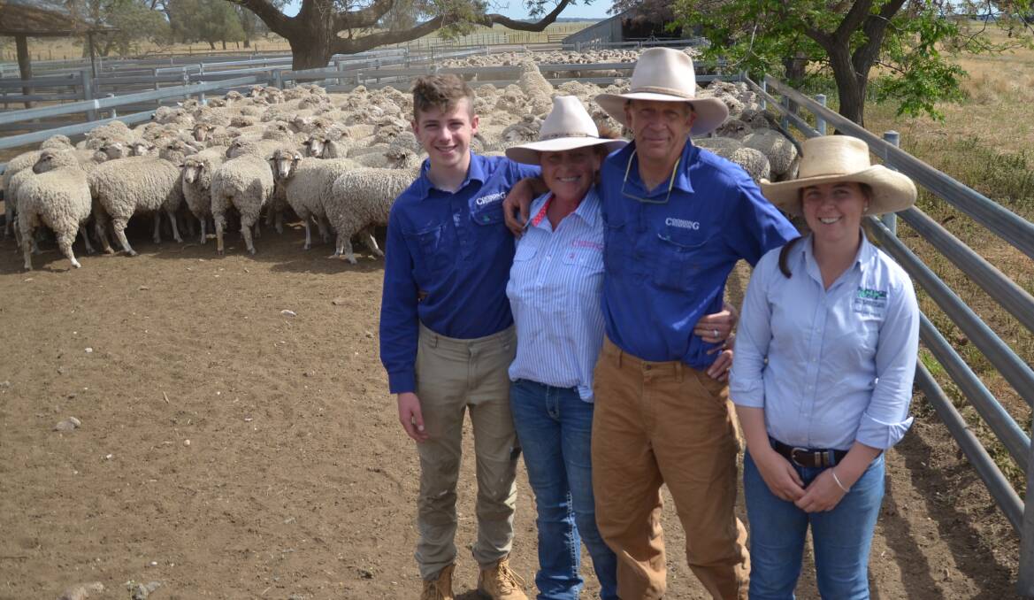 Tom, Sophie and Tom Holt, Coonong Station, Urana with their H Francis and Co agent Helen de Costa. 