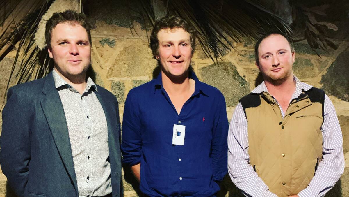 2020 Peter Westblade Scholarship recipients Brodie Carpenter, Swansea and Murray Smith, Harden with chairman Ben Patrick, Yarrawonga, Harden (centre). Photo supplied.