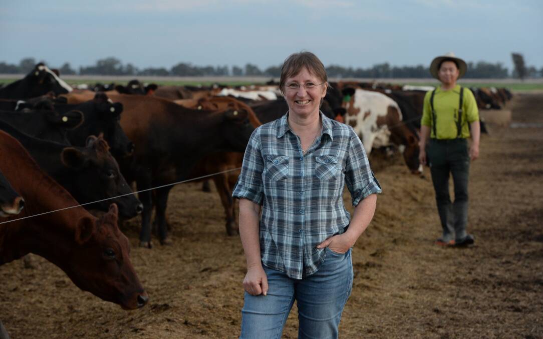 Ruth Kydd on her Finley dairy farm with her Korean 457 visa worker Dohyun 'Tony' Kim, who is her herd manager and lives on the farm. She was in the middle of applying for a second 457 worker when the scheme was axed. Photo by Rachael Webb.