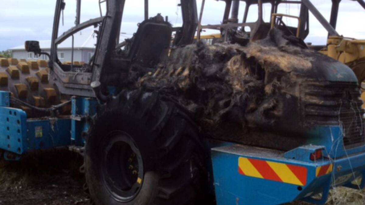 One of the $400,000 road rollers torched outside Moree last week.