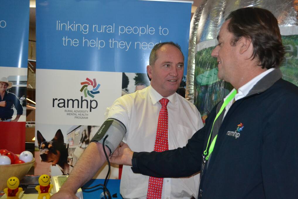 ramhp's Lismore program manager Steve Carrigg tests Barnaby Joyce's blood pressure.