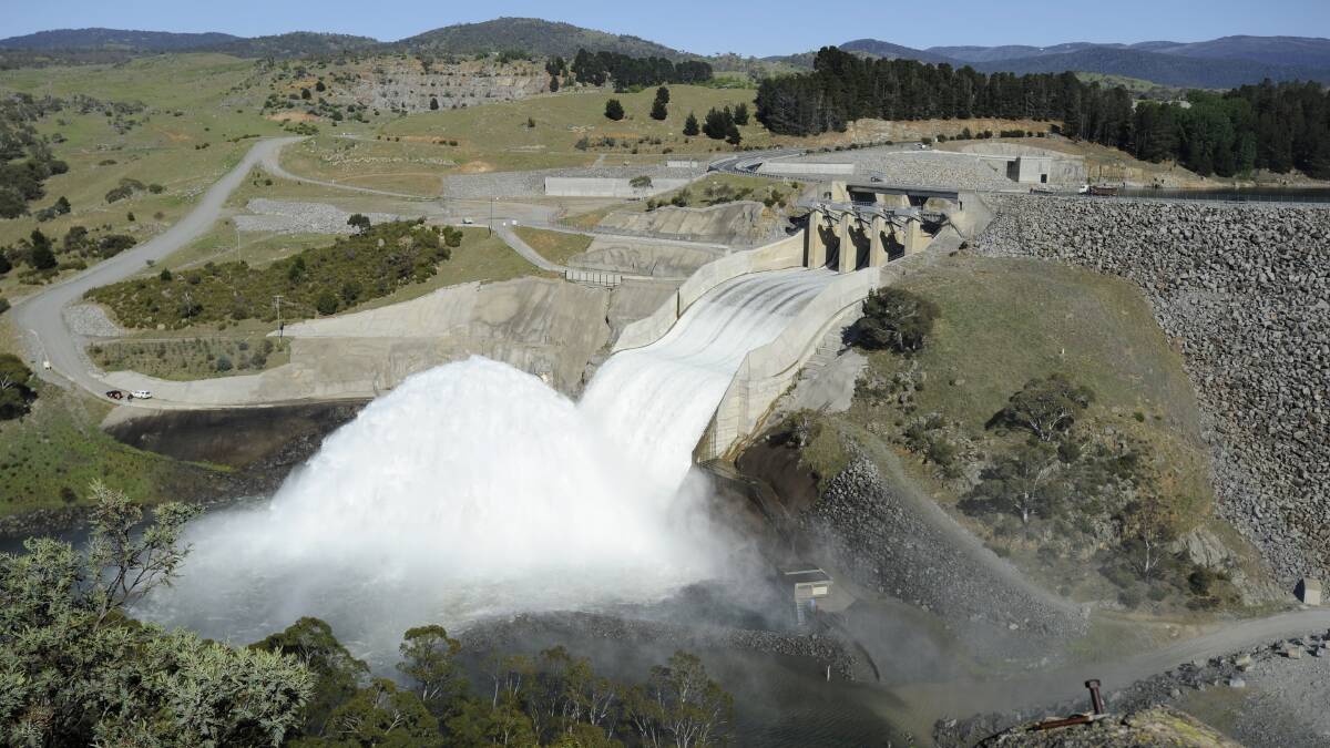 Water released out of  Lake Jindabyne into the Snowy River - part of the massive Snowy Hydro scheme.