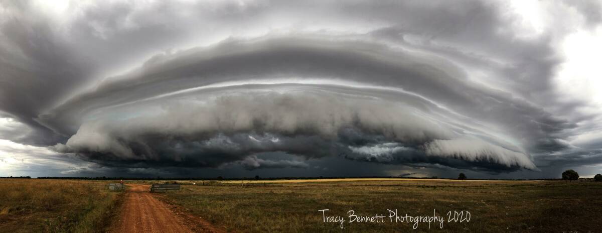 Tracy Bennett captured this amazing storm cell as it moved in at her family's farm near Tottenham yesterday. Suprisingly it only dropped 1.5mm, which was welcome news with harvest not far away. Photo Tracy Bennett.