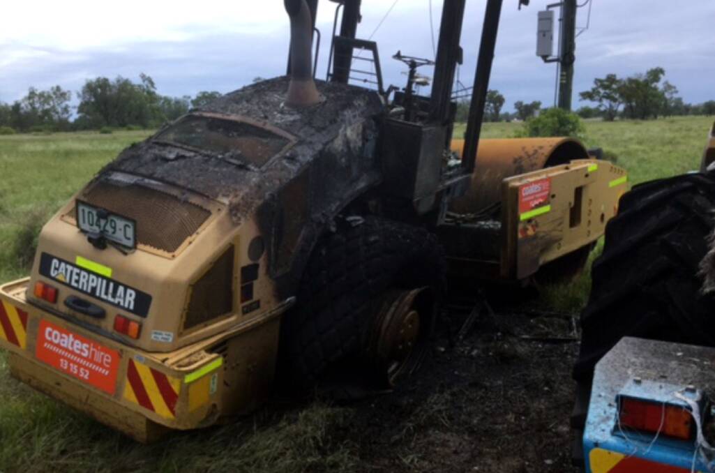 One of the burnt out road machines at Kooroogamma road, a damages bill topping $1m for three vehicles. 