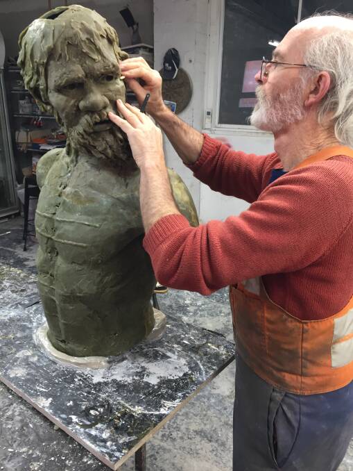 Darien Pullen at work on the Yarri sculpture at Meridian Foundry in Melbourne.