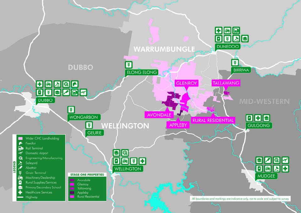 This map shows the properties sold as part of Cobbora Holding's stage one sell-off. Graphic courtesy of CBRE.