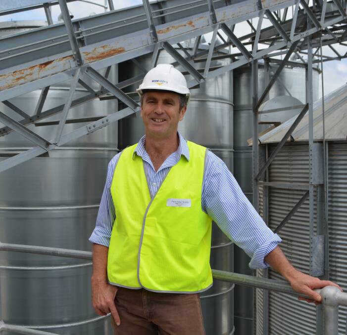 MSM Milling, Manildra, director Peter MacSmith stands in front of the company’s six new silos installed to handle stockfeed pellets for domestic clients.