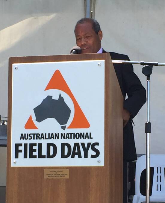 Guest speaker at the Australian National Field Days at Orange was Timor-Leste ambassador Abel Guterres. 