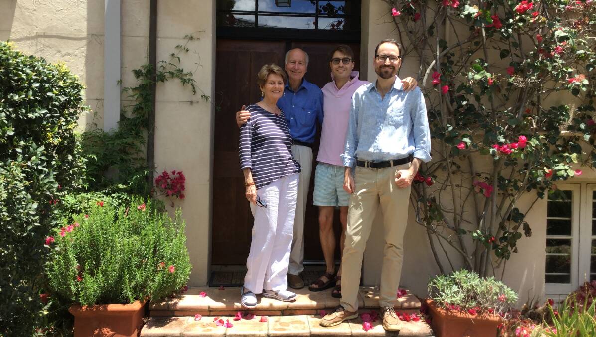 Joy and Samuel Hordern Snr, with sons Anthony and Samuel Jnr, at the steps to their magnificent home on Ginahgulla Road, Bellevue Hill.