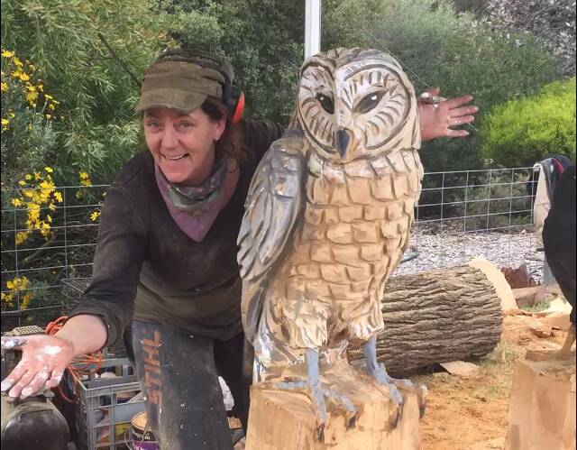Chainsaw sculptor Angie Polglaze from Hastings on the Mornington Peninsula, Victoria. 