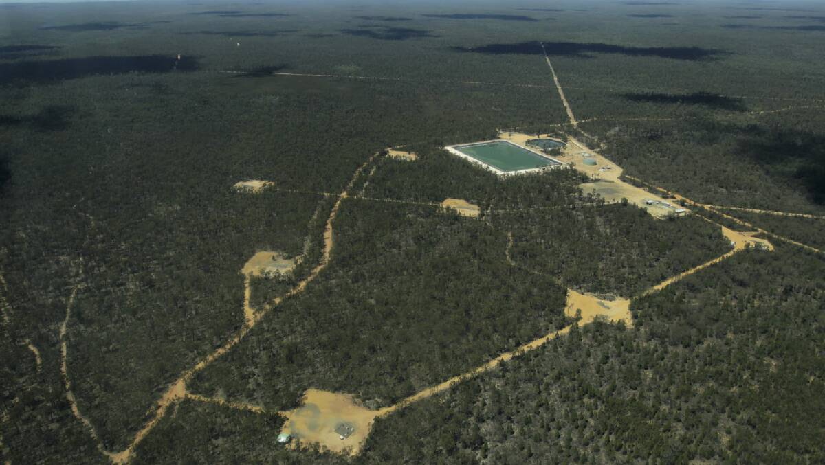 Bibblewindi water storage ponds in the Pilliga forest, part of the infrastructure for Santos' Narrabri coal seam gas project. Photo by Dean Sewell.