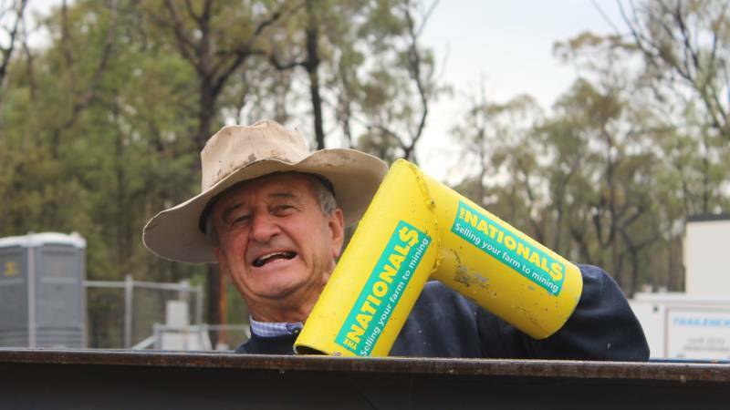 Coonamble farmer Neil Kennedy locked on at Santos Pilliga gas project in 2014.
