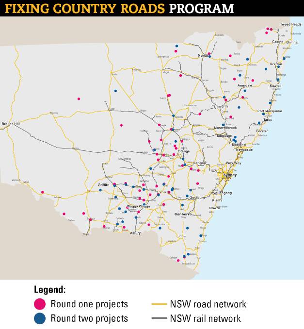 Locations of road upgrade works that are either completed or under construction across regional NSW.