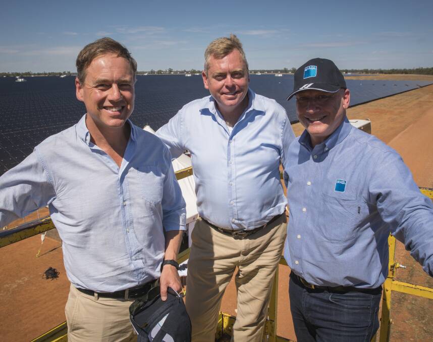 AGL's opening of the Nyngan Solar power plant, officiated by Environment Minister Greg Hunt, NSW Energy Minister Anthony Roberts, and AGL chief executive Andy Vesey.