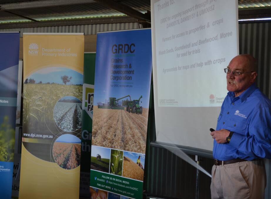 Tamworth Agricultural Institute plant pathologist Dr Kevin Moore addresses the GRDC DPI breakfast at AgQuip last year.
