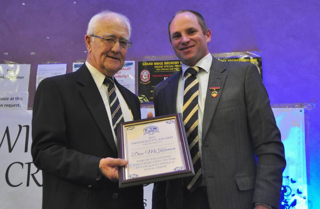 RECOGNITION: Don McKinnon was presented with the president's award last year, with Australian Sheep Breeders' Association president Malcolm Starritt.