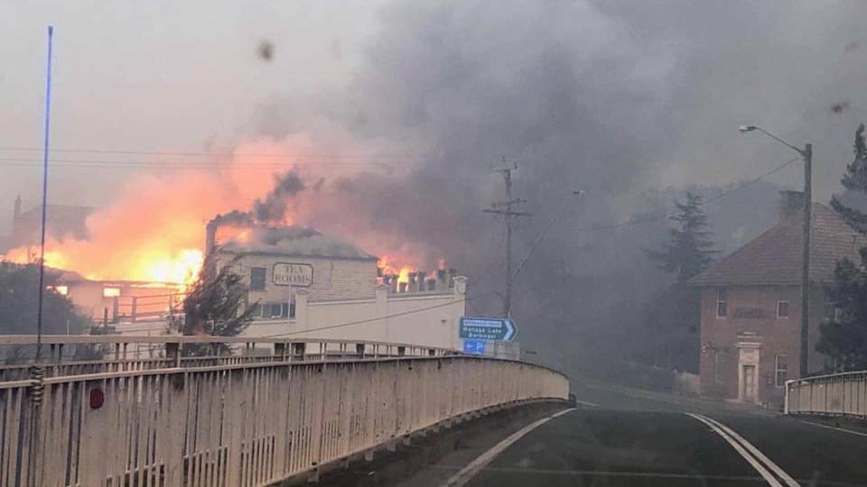 Fire rips through main street of historic Cobargo village on New Year's Eve. Source: Facebook
