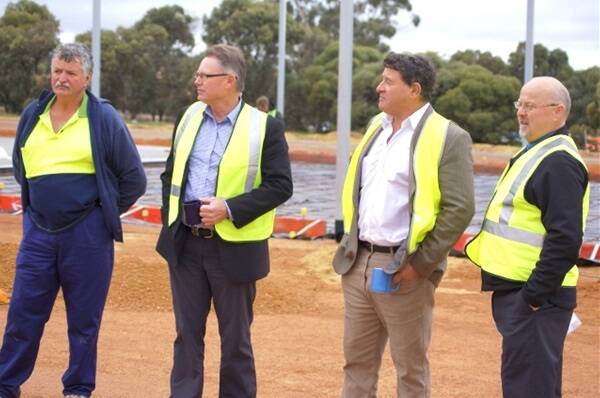 Shire of Katanning project supervisor Ernie Menghini, O’Connor MP Tony Crook, Opposition Agriculture spokesman John Cobb, and Shire of Katanning corporate services director Andrew Holden (left) at the new saleyards site.