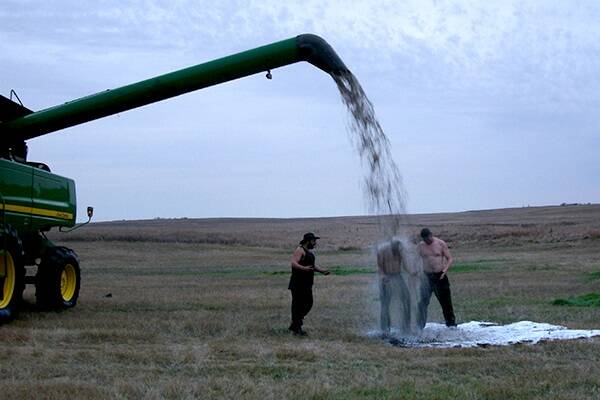 An international harvesting crew take an innovative approach to showering during their work with Gallagher’s Precision Harvesting in North America last year.