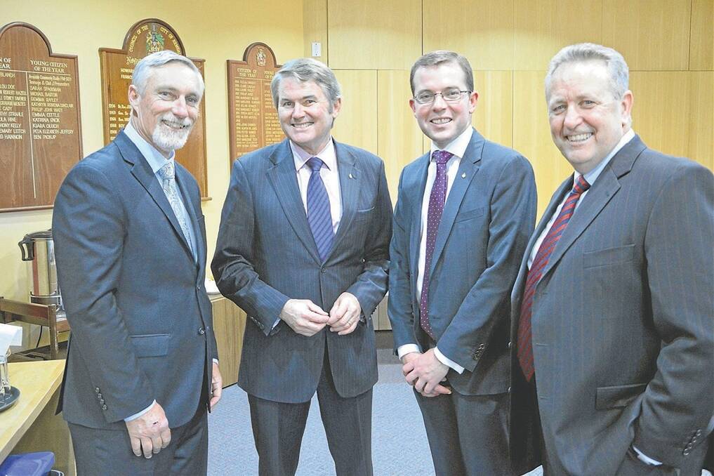 Inverell Shire Council Mayor Paul Harmon, Minister for Local Government Don Page, Member for Northern Tablelands Adam Marshall, and Inverell Shire Council general manager Paul Henry.