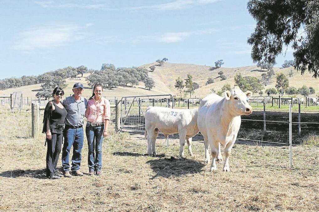 A special charity cow with calf was auctioned for the Jack Henry Memorial Trust at the Paringa bull sale, Victoria, last week. The cow/calf unit raised $9000 when bought by Vicki Standish, Vicki Kelly Primary Production, pictured with David and Aimee Bolton.