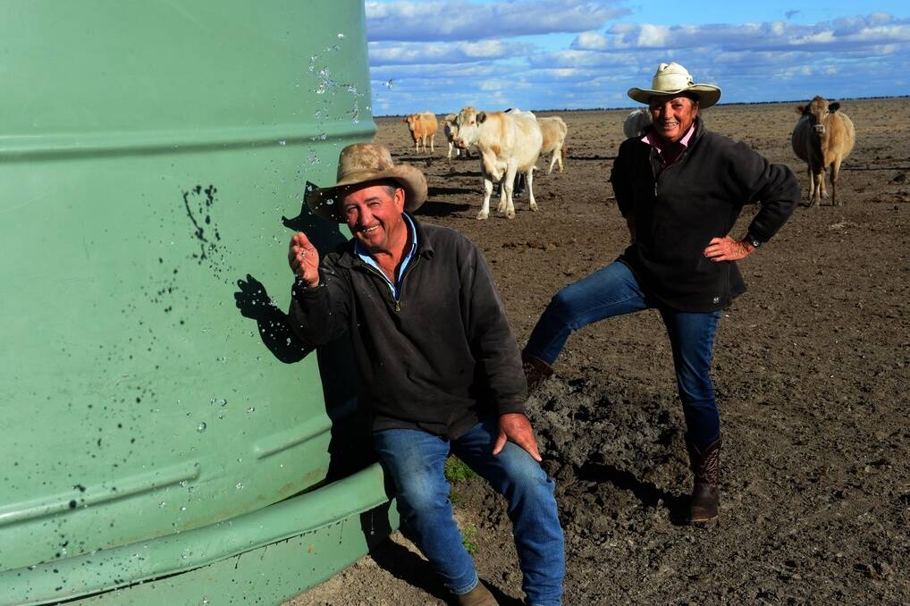 David and Sue Hearn on their property "Savanna", Brewarrrina, where they have capped and piped the bore water, improving the viability of their operation, particularly during drought.