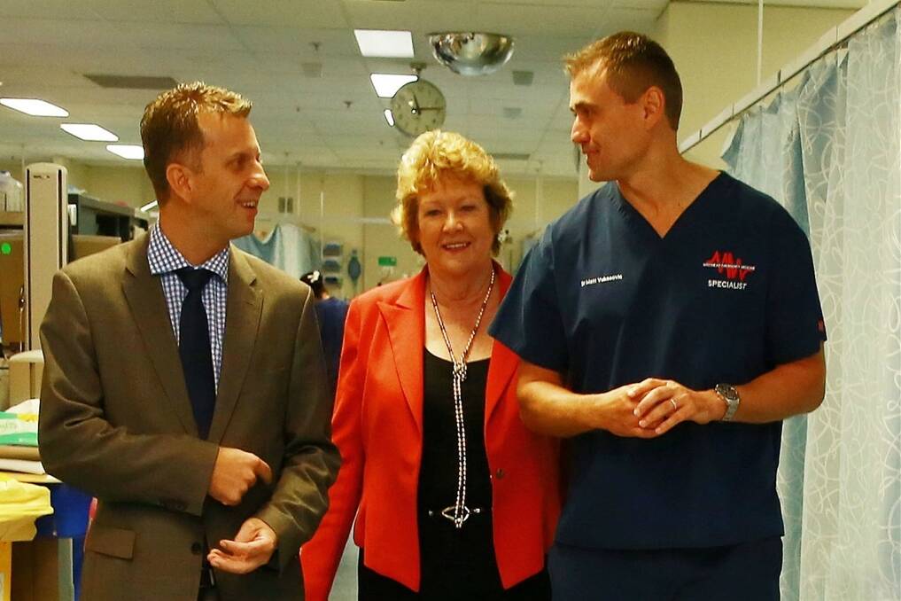 Treasurer Andrew Constance, Health Minister Jillian Skinner and Westmead Hospital director of emergency medicine Dr Matthew Vukasovic.
