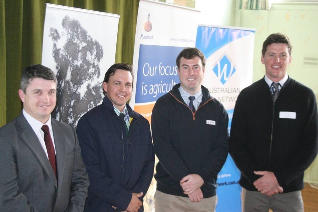 Josh Lamb, Techwool trading manager; James Walker, Nuffield scholar and managing director Wakefield Grazing, Longreach and Isisford, QLD; Matt Costello analyst, Rabobank Food and Agribusiness Research and Advisory, and Tom McGuiness chairman of Tablelands Farming Systems