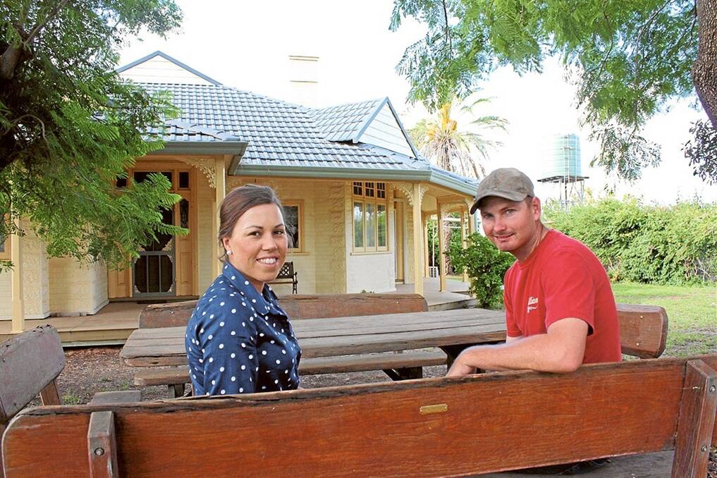 Belinda and husband Peter Moeris in front of the “Myall View” homestead where they live on Peter’s father’s Gilgandra property.