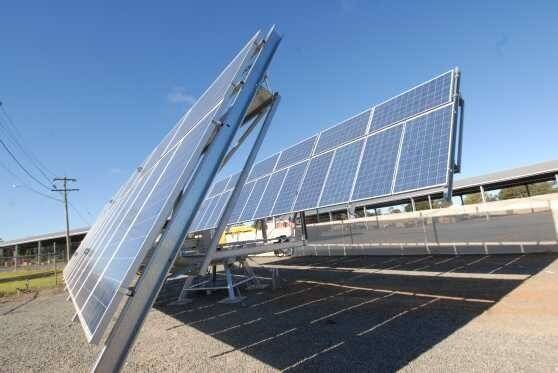 The first solar panels such as these have been installed at the Nyngan solar power plant.