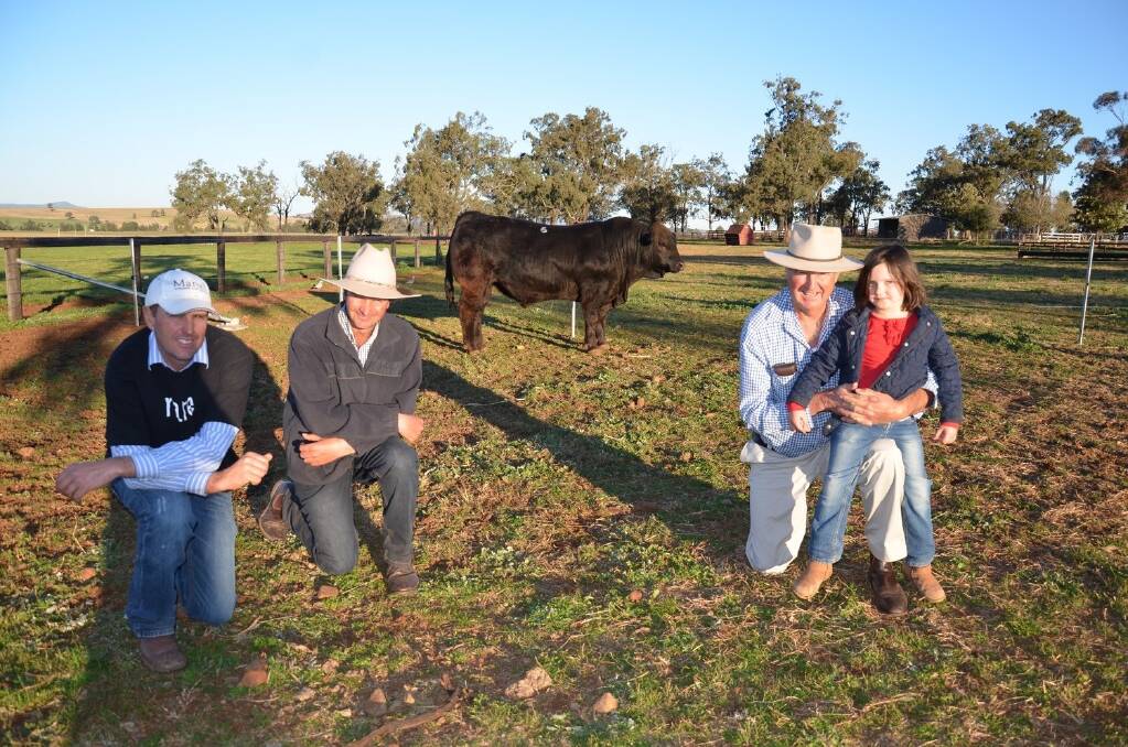 Vendor Jim MacCallum with top price buyers Stephen and Robert Gill, Alexander Downs, and Stephen's daughter Zara. 