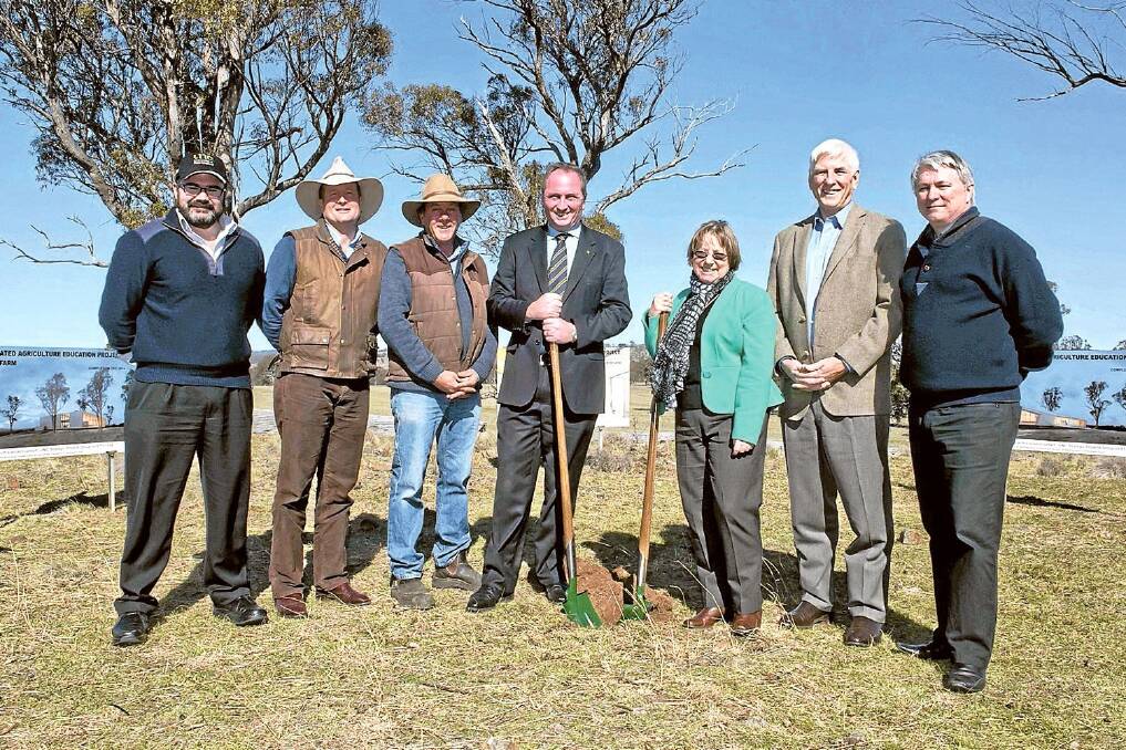 Professor Aron Murphy;  Professor David Lamb; “Kirby” farm manager Paul Arnott; Federal Minister for Agriculture Barnaby Joyce; UNE Vice-Chancellor Professor Annabelle Duncan; acting UNE Chancellor Dr Geoff Fox and Professor Iain Young