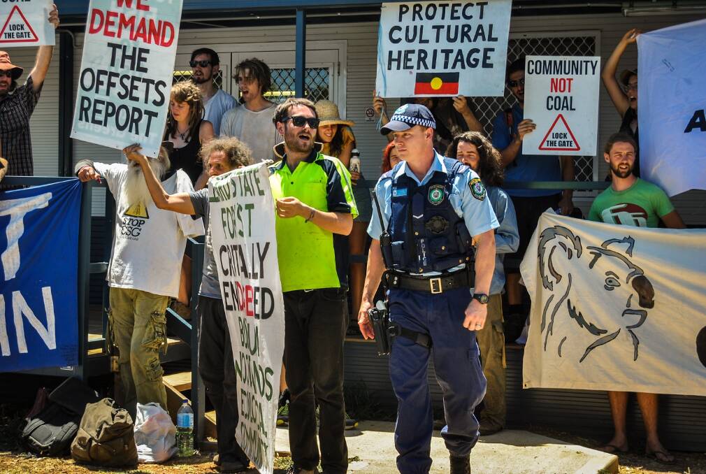 Protesters outside Whitehaven's offices in Boggabri, January.