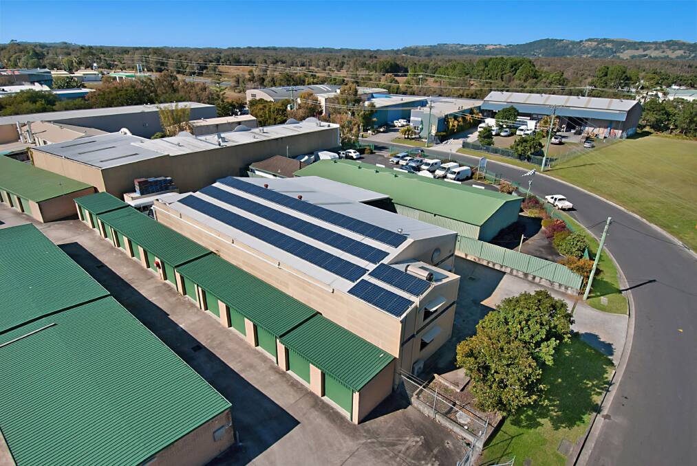 Solar panels on the rooftop of a Byron Bay food manufacturing company.