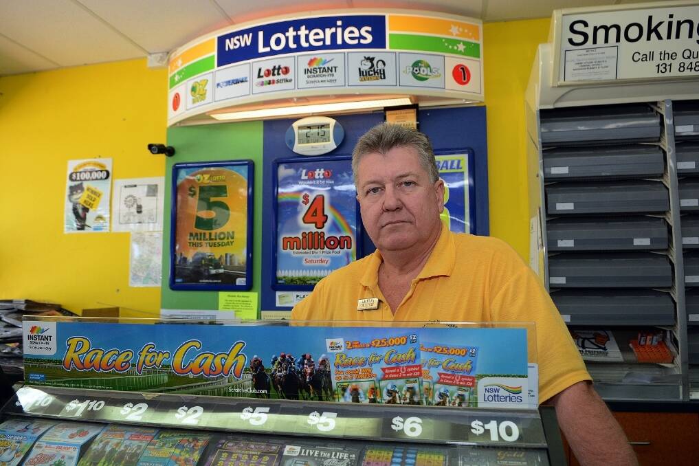 Newsagency owner Lachlan Sullivan wants the government to stand up against Tatts Lotto to ensure newsagents remain the only providers of lottery tickets and scratchies. Photo: PHILL MURRAY