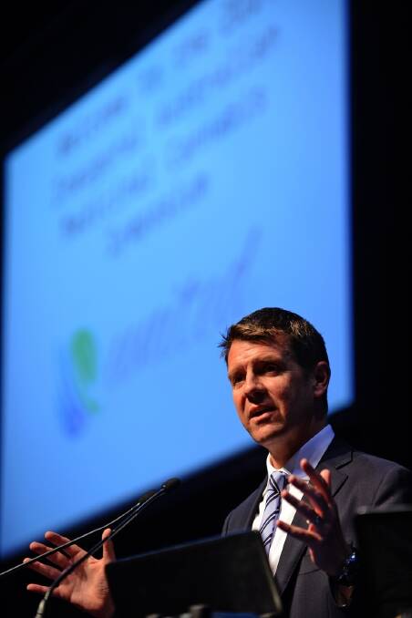 NSW Premier Mike Baird speaking at the Australian Medical Cannabis Symposium. Photo: Barry Smith