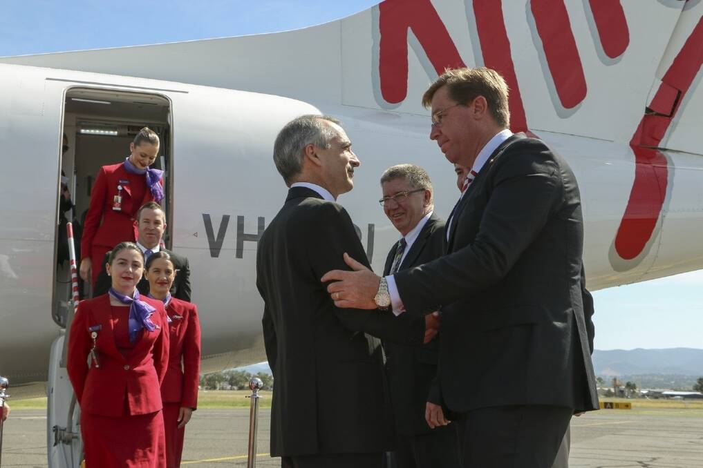 Virgin Australia chief executive John Borghetti was welcomed by Deputy Premier Troy Grant in Tamworth.