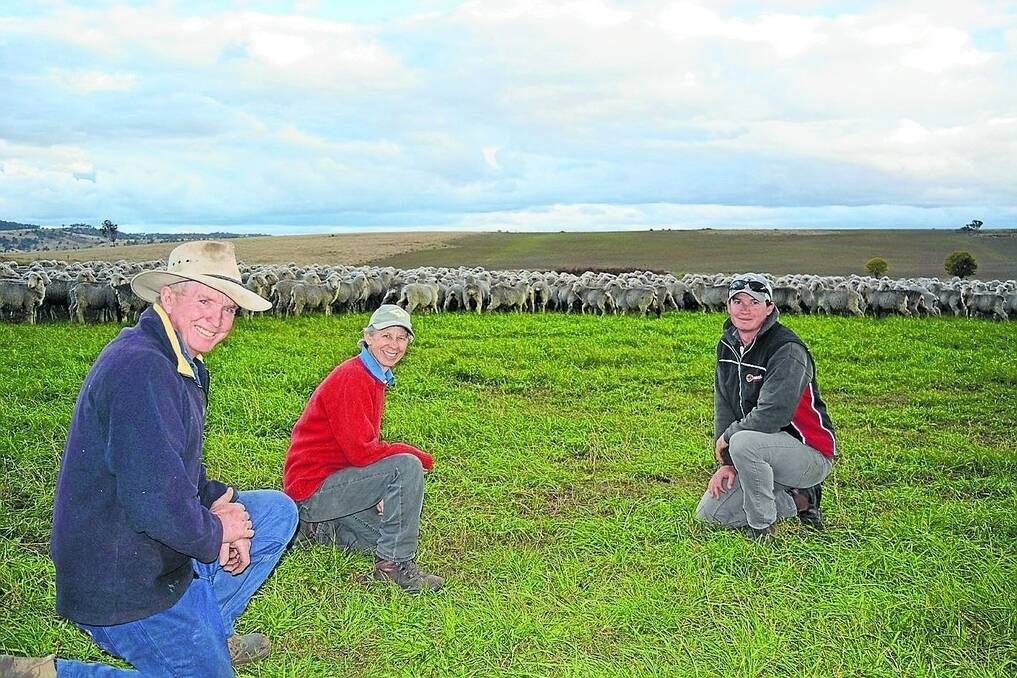 Northern Tablelands wool growers Brian and Jen Lanz, and son Nic, with lambs at “Yarramundi”, Deepwater.