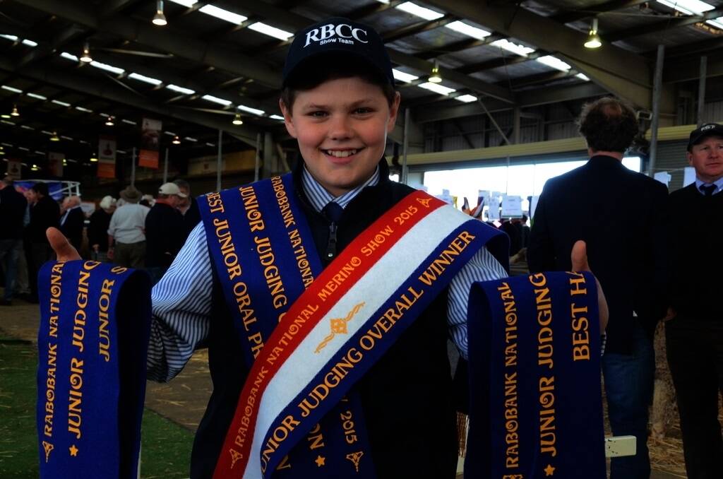 Red Bend Catholic College Year 8 agricultural student, Ryan Browne, Forbes, exhibits his four winning ribbons.