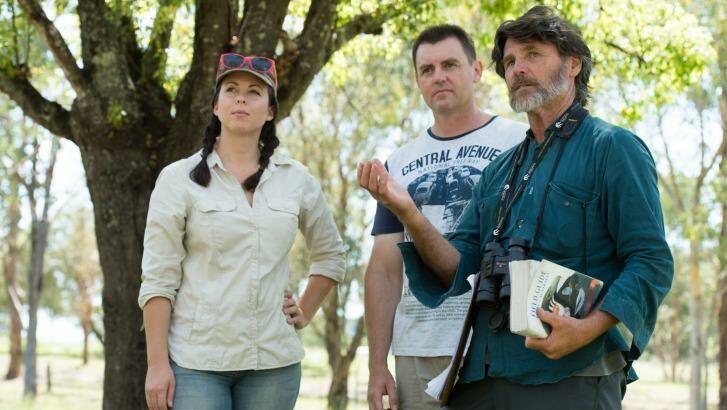 Stepping Stones Project Manager Kirsten McKimmie, farmer Andrew Shaw and birdwatcher Tom Clarke in Muswellbrook. Photo: Wolter Peeters